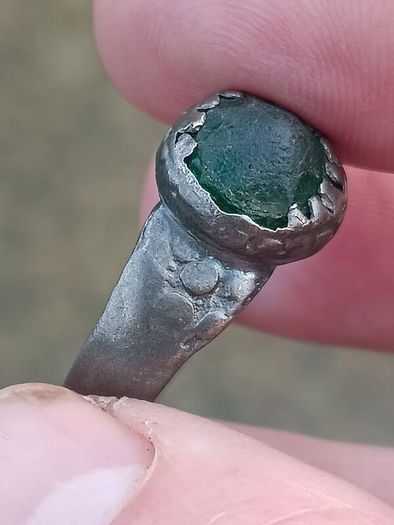 Medieval Nomad Green Garnet Bronze Ring 9th-13th AD