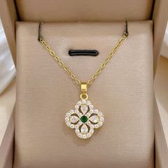 Emerald Stone Four Leaf Clover Crystal Necklace