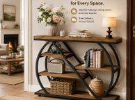 main image for ad Console Table  Rustic Brown &amp; Black 5-Tier Hallway Table with Geometric Metal Frame
