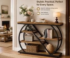 Console Table  Rustic Brown & Black 5-Tier Hallway Table with Geometric Metal Frame