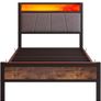 Single LED Lights,Metal Upholstered Platform Bed Frame with Charging Station Image 10
