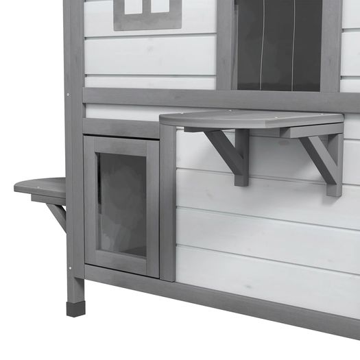 2-Story Indoor or Outdoor Cat House W/ Escape Door, Cat Shelter, White