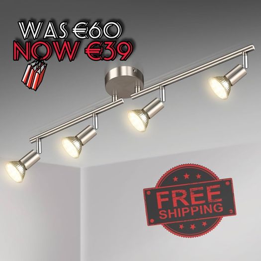 NEW SALE | LED Ceiling Light Rotatable, 4 Way LED Ceiling Spotlight, Matt Nickel & Swivelling Design, Including 4 X 4W GU10 LED Bulbs
