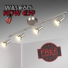 NEW SALE | LED Ceiling Light Rotatable, 4 Way LED Ceiling Spotlight, Matt Nickel & Swivelling Design, Including 4 X 4W GU10 LED Bulbs