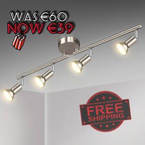 NEW SALE | LED Ceiling Light Rotatable, 4 Way LED Ceiling Spotlight, Matt Nickel & Swivelling Design, Including 4 X 4W GU10 LED Bulbs