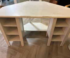 White wood corner desk unit