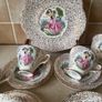 1930's Delphine Bone China 15 Puece Teaset with pale pink inside Image 9
