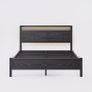 King Size Bed Frame with Storage,LED Lights,5ft Metal Bed Frame Kingsize Bed Frame with Charging Station,Mattress Foundation,Strong Steel Slats Support,Noise Free,Black Image 2