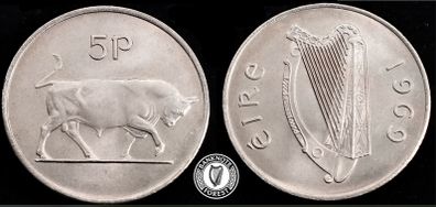 Ireland - 1969 - 5 Pence - Bull - UNC - KM.22 - [2394]
