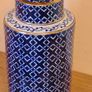 Large Ceramic Forino Blue Glazed Patterned Table Lamp with Shade Image 6