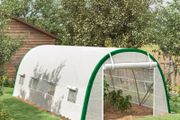 Garden Tunnel Greenhouse 18m 6L x 3W x 2H m - 8 Windows, Zippered Roll-Up Door, Galvanized Steel, PE Cover, White
