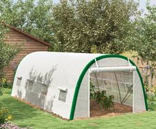 Garden Tunnel Greenhouse 18m 6L x 3W x 2H m - 8 Windows, Zippered Roll-Up Door, Galvanized Steel, PE Cover, White