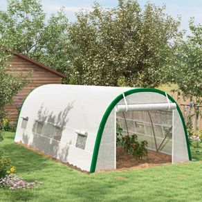 Garden Tunnel Greenhouse 18m 6L x 3W x 2H m - 8 Windows, Zippered Roll-Up Door, Galvanized Steel, PE Cover, White