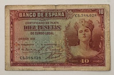 Spain 10 Pesetas 1935 Banknote