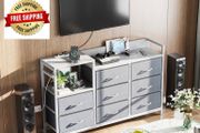 Chest of Drawers Bedroom, 8 Fabric Drawers, Light Grey, 30x132x88cm