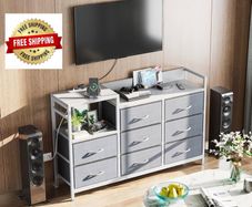 Chest of Drawers Bedroom, 8 Fabric Drawers, Light Grey, 30x132x88cm