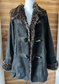 womens padded coat faux fur and suede waterproof winter size 10-12