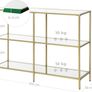 Entryway Cabinet, 3 Tier Shelf, Tempered Glass, 100 x 30 x 73 cm, Metal Frame, Modern Style, Hallway, Living Room, Bedroom, Gold Image 3