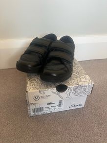 Clarks Boys Black Leather School Shoes Size UK 11.5 F EUR 29.5