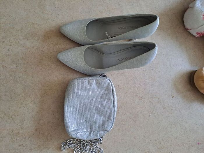 Marco Tozzi silver shoes with matching bag from Primark