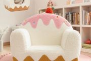 Toddler Chair  Kids Chair for Ages 1 to 6, Pink &amp; White Ice Cream Sherpa Seat with Book Pocket  Carry Handle, Comfy Foam  Single Seat Kids Couch Sofa, Embroidered Gift for Girls