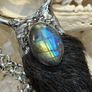 1 Soldered Flashy Blue Labradorite Crystal with Mummified Badger Paw Pendant Talisman Witchy Spiritual Amulet Image 7