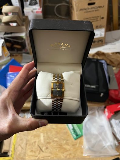 Westar Quartz TwoTone Tank Watch Gold and Silver Bracelet  Black Dial  Square Case