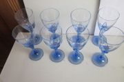 Set of 8 Vintage Bormioli Rocco Zaffiro talian Wine Glasses Indigo Stem