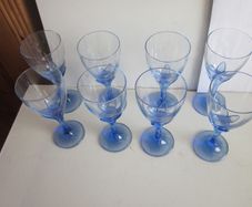 Set of 8 Vintage Bormioli Rocco Zaffiro talian Wine Glasses Indigo Stem