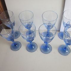 Set of 8 Vintage Bormioli Rocco Zaffiro talian Wine Glasses Indigo Stem