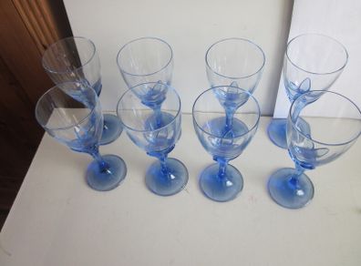 Set of 8 Vintage Bormioli Rocco Zaffiro talian Wine Glasses Indigo Stem