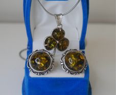 Vintage Baltic Amber Sterling Silver Necklace and Clip-On Earrings Set