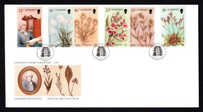 1988 Guernsey Bicentenary of Joshua Gosselin's Flora Sarniensis Commemorative Stamps Official First Day Cover (FDC)