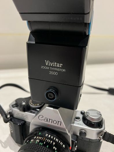 1984 Canon AE-1 Program Film Camera + Sigma zoom lens +Vivitar flash