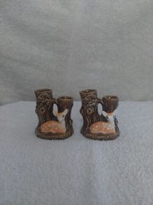 vintage SylvaC fawn and tree trunk bud vases