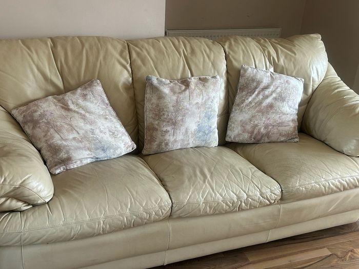 Cream Leather Couch and 2 Armchairs