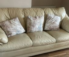 Cream Leather Couch and 2 Armchairs