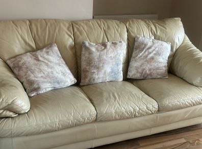 Cream Leather Couch and 2 Armchairs