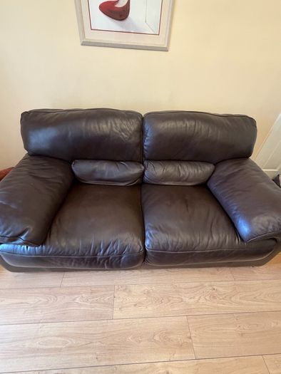 Leather sofa x 2 & footstool