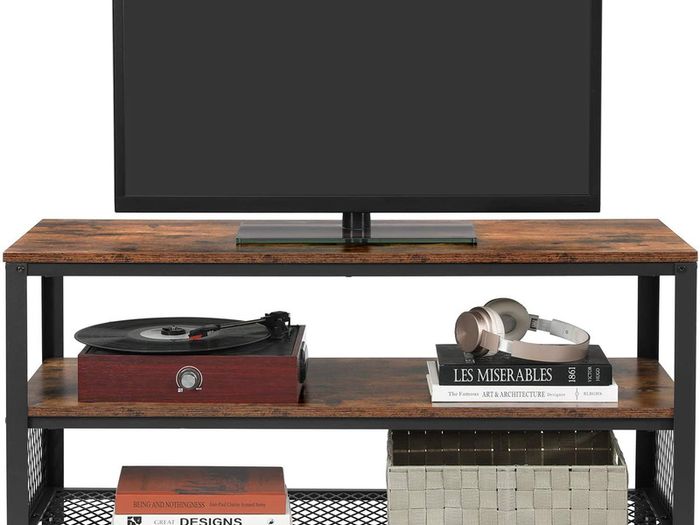 TV Stand for TV up to 43 Inches, Industrial Design Console / Lowboard / Living Room Table, Metal Frame, Wood Grain, Vintage, Dark Brown