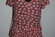 Next burgundy heart bird pattern top tunic Perfect condition size UK14 EU42 Postage included