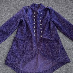 Purple wool peacoat Size S  with pearl buttons and a unique, asymmetrical design