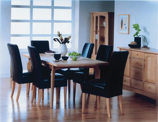 6 Brown Leather Dining Chairs & Oak Table