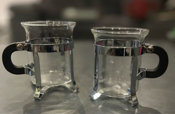 Fancy Coffee Glasses with Chrome Handle