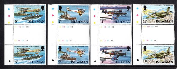 1978 Isle of Man RAF (Royal Air Force) Diamond Jubilee Commemorative Stamps Gutter T Pairs Mint Never Hinged (MNH)