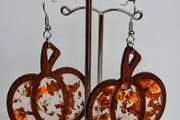 Fall Glitter Resin &amp; Wood Pumpkin Earrings