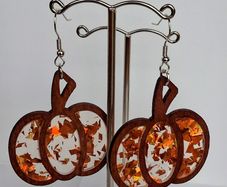 Fall Glitter Resin & Wood Pumpkin Earrings