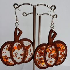Fall Glitter Resin & Wood Pumpkin Earrings