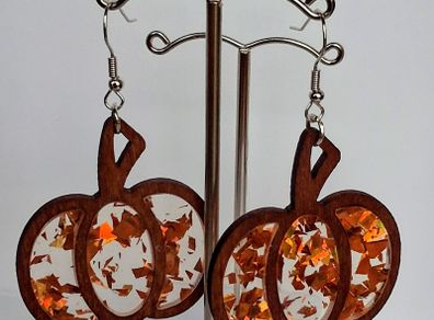 Fall Glitter Resin & Wood Pumpkin Earrings
