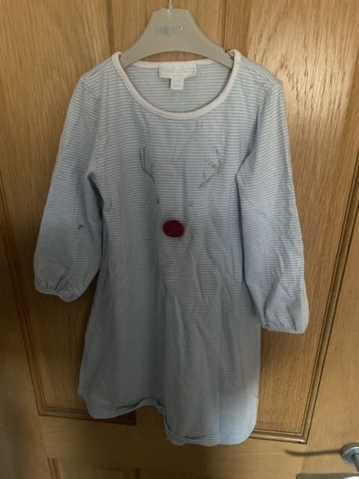 The White Company girls blue reindeer nightdress 2-3 years